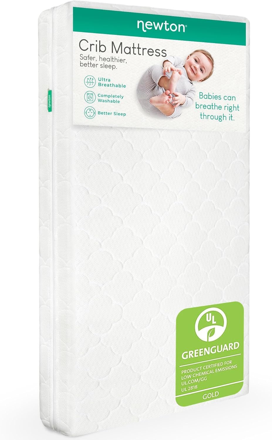 Newton Baby Crib Mattress and Toddler Bed – Ultra-Breathable Proven to Reduce Suffocation Risk, Washable Core & Cover, All-Stages, Infant to Toddler, Deluxe 5.5″ Thick – White