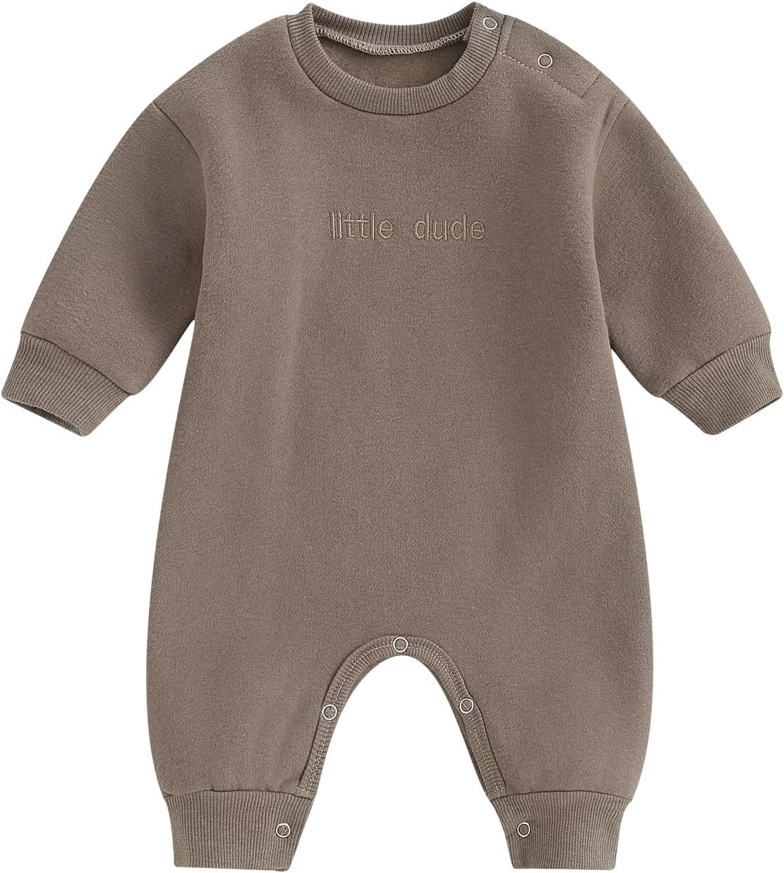 allshope Newborn Baby Boy Fall Outfit Romper Little Dude Embroidery Long Sleeve Jumpsuit Bodysuit Infant Winter Clothes