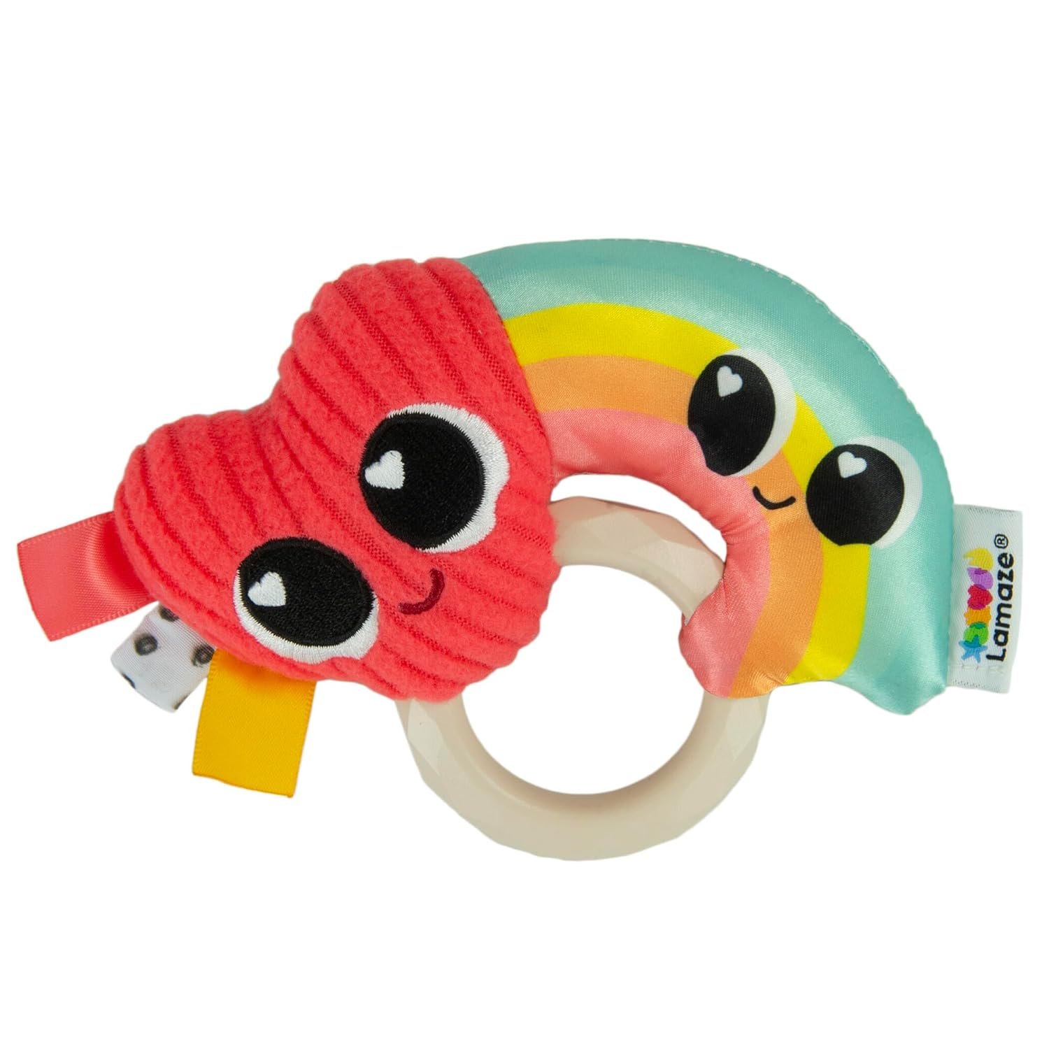 Lamaze Besties Baby Rattle – Soft Rainbow Heart Baby Rattle with Silicone Ring Grip for Tummy Time Toys – Baby Valentine’s Day Toys – Ages 0 Months and Up