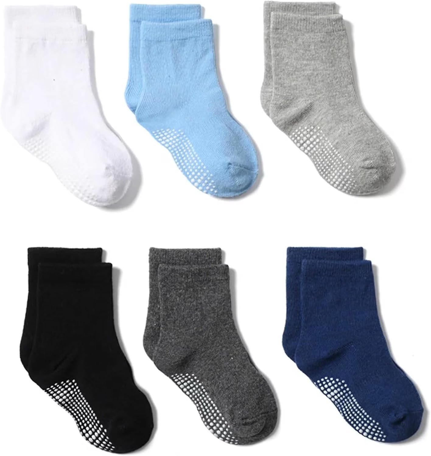 XuoAz Toddler Baby Socks with Grips – Boys Girls Non Slip Crew Socks with Grippers 6 Pairs