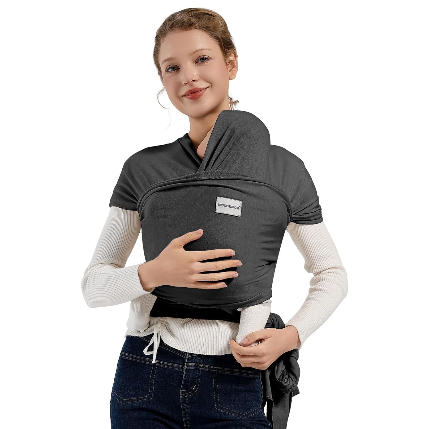 MISSWISDOM Baby Wraps Carrier, Baby Carrier Wrap Newborn Sling 7-35lbs, Baby Wearing Wrap Newborn Wrap Carrier, Baby Sling Carriers for Newborn and Infant, Grey