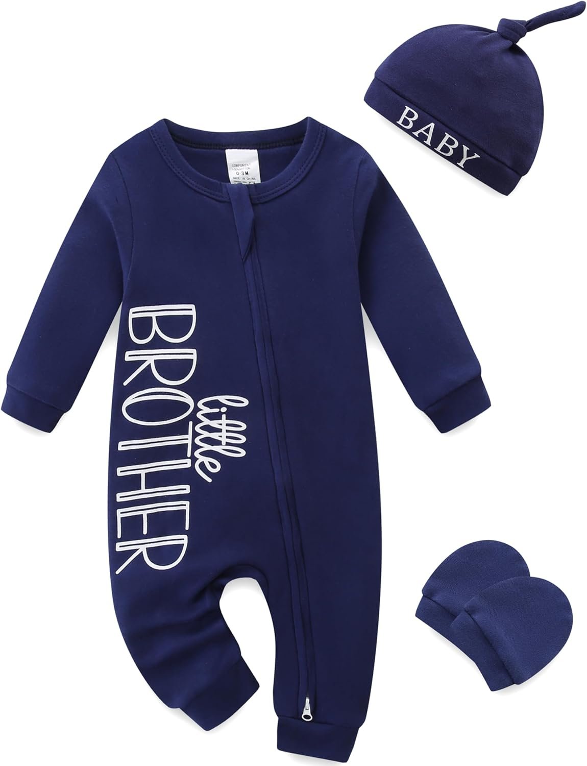 Newborn Boy Clothes Letter Print One Piece Romper Cotton Baby Coming Home Outfits 3Pcs Little Brother Outfit