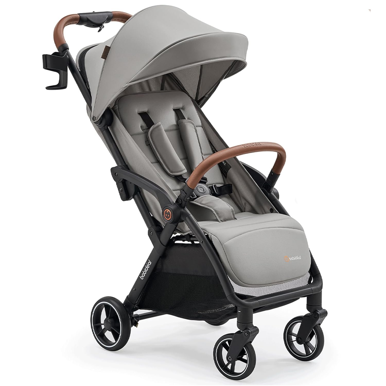Babideal Baby Stroller, Auto-Fold Lightweight Travel Stroller for Airplane, Compact Toddler Pushchair with PU Leather Handle, Newborn to 50 lbs, Grey