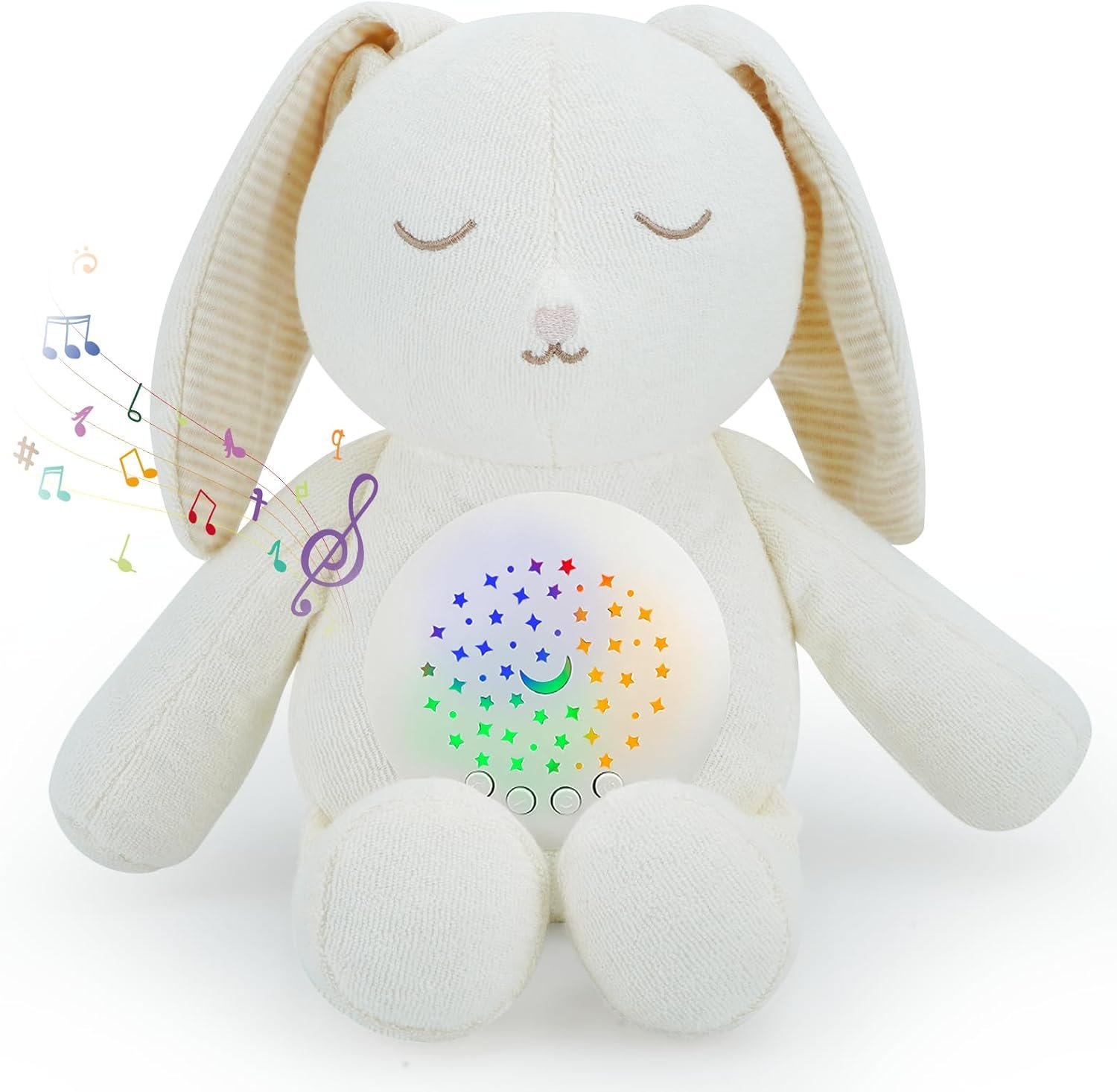 Baby Sleep Soother Bedtime Bunny with Night Light Star Projector, Soft Cotton Stuffed Animal Toys for Boys Girls, Lullaby Music, White Noise for Newborn Shower Gifts