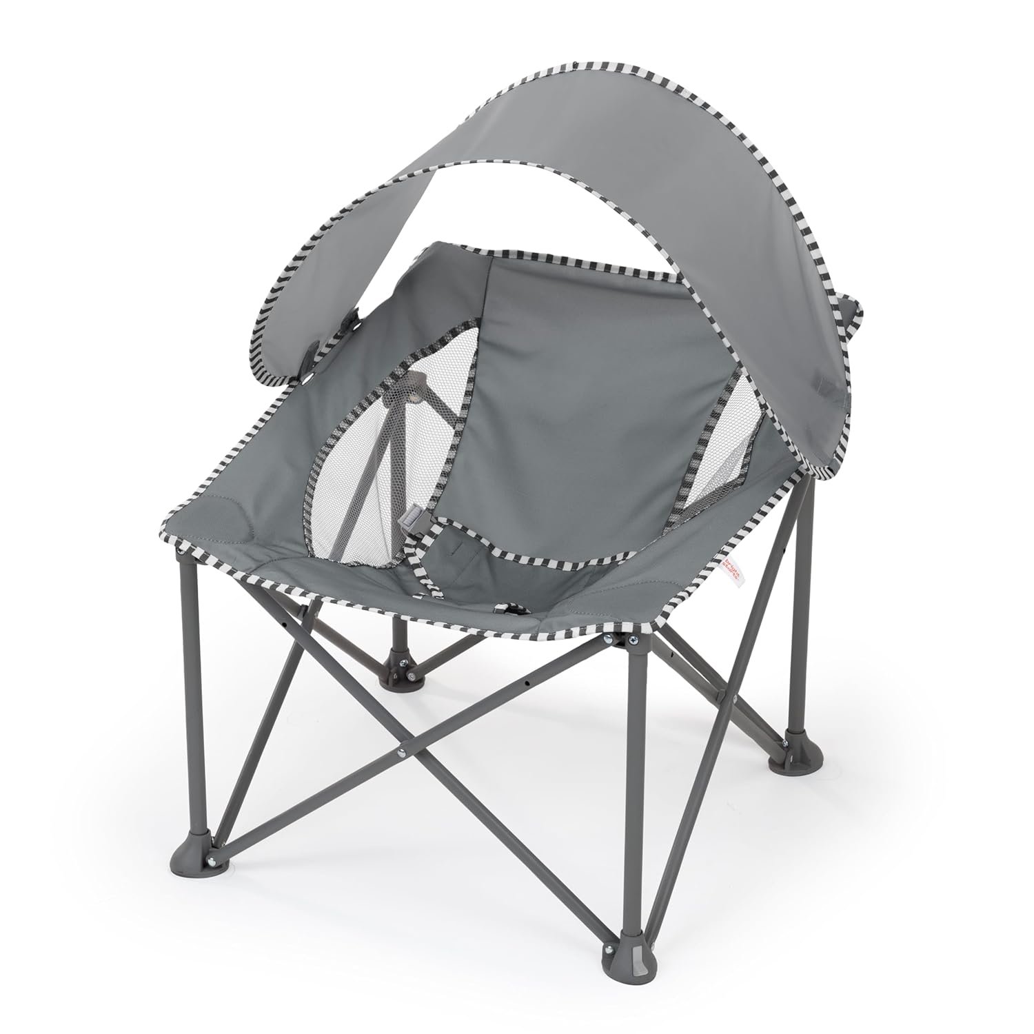 Bright Starts Pop ’N Chill Baby Chair Travel Seat, Indoor/Outdoor Use, Portable Infant Seat with Removable UPF 50+ Canopy, Grey, 0-6 Months