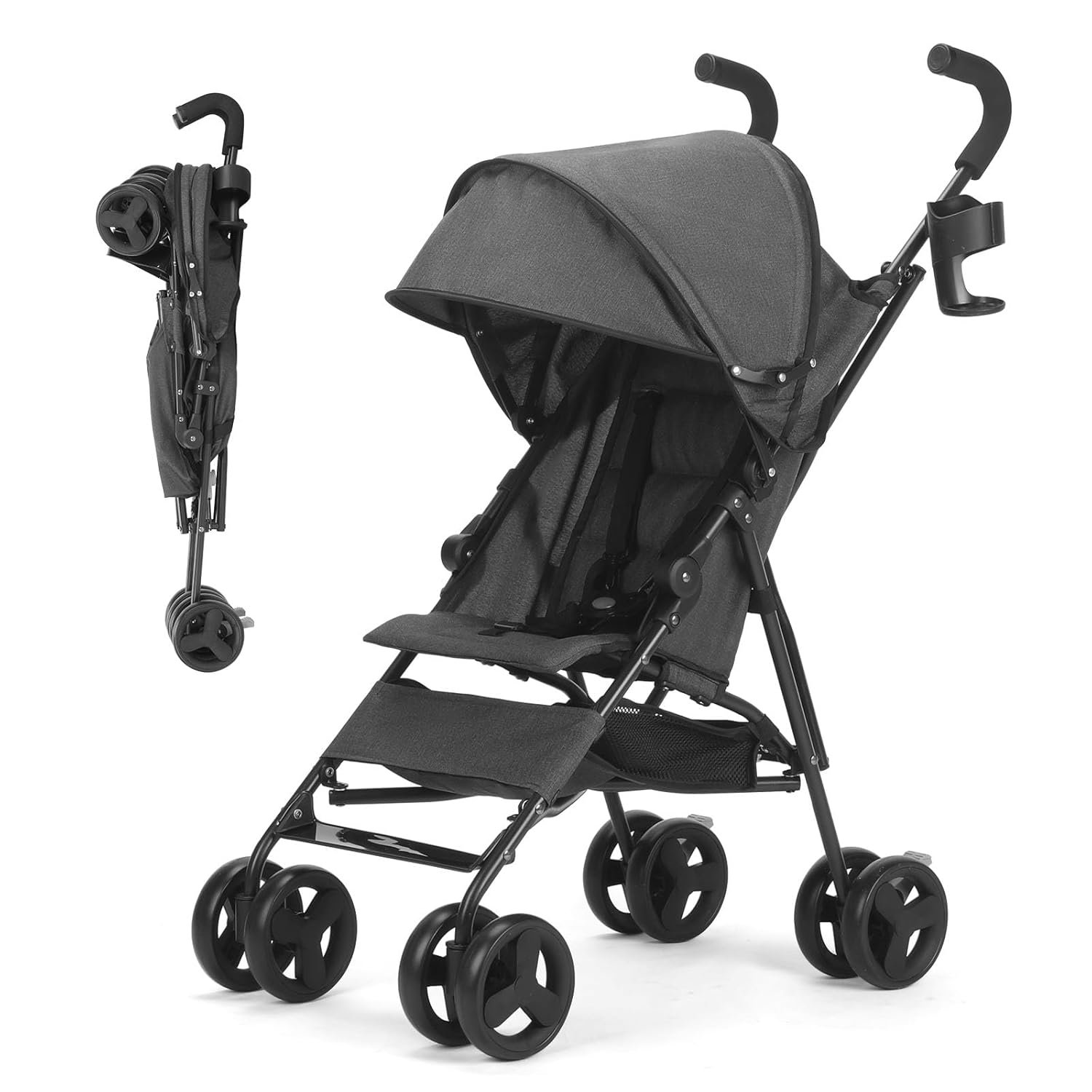 6-36M Baby Stroller, Umbrella Stroller with Foldable Pushchair with Adjustable Canopy, Folding Infant Newborn Pram Stroller with Storage Basket, Cup Holder, Suspension Wheels for Infants (Dark Grey)