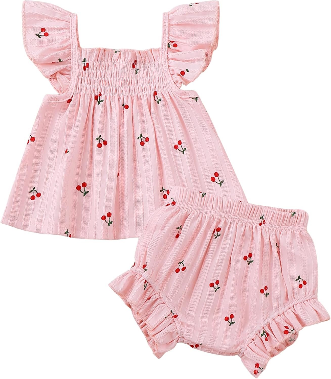 Jecson Newborn Baby Girl Summer Clothes Infant Girl Outfits Sleeveless Ruffle Top and Bloomers Shorts Set 0 3 6 12 Month