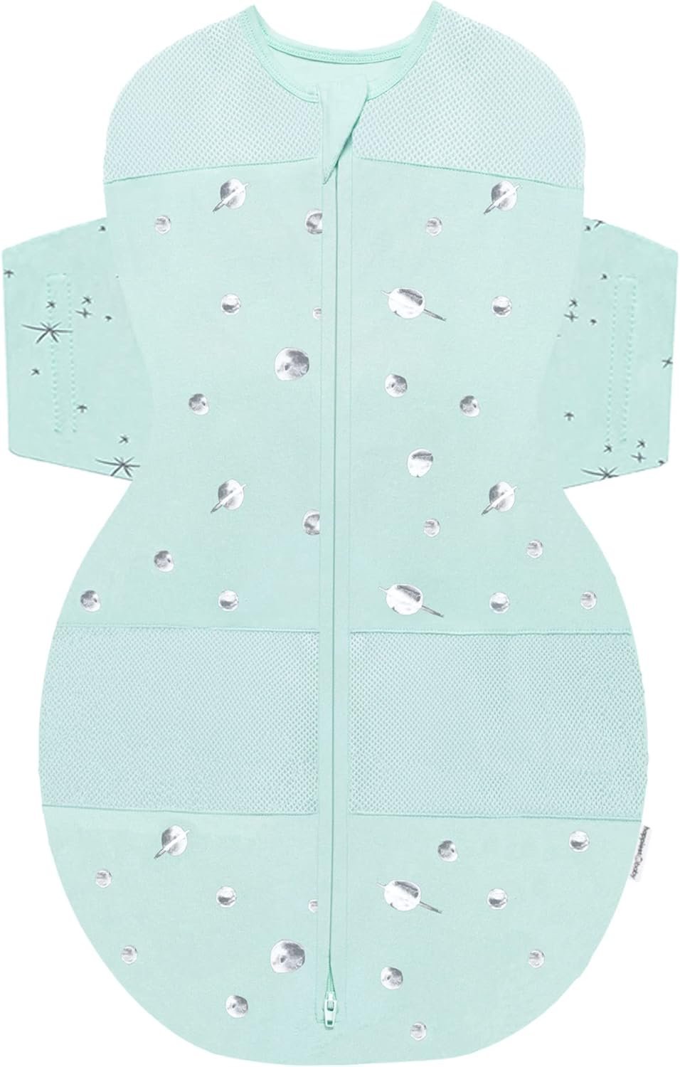 Happiest Baby SNOO Sleep Sack – 100% Organic Cotton Baby Swaddle Blanket – Doctor Designed Promotes Healthy Hip Development (Teal Planets, Medium)