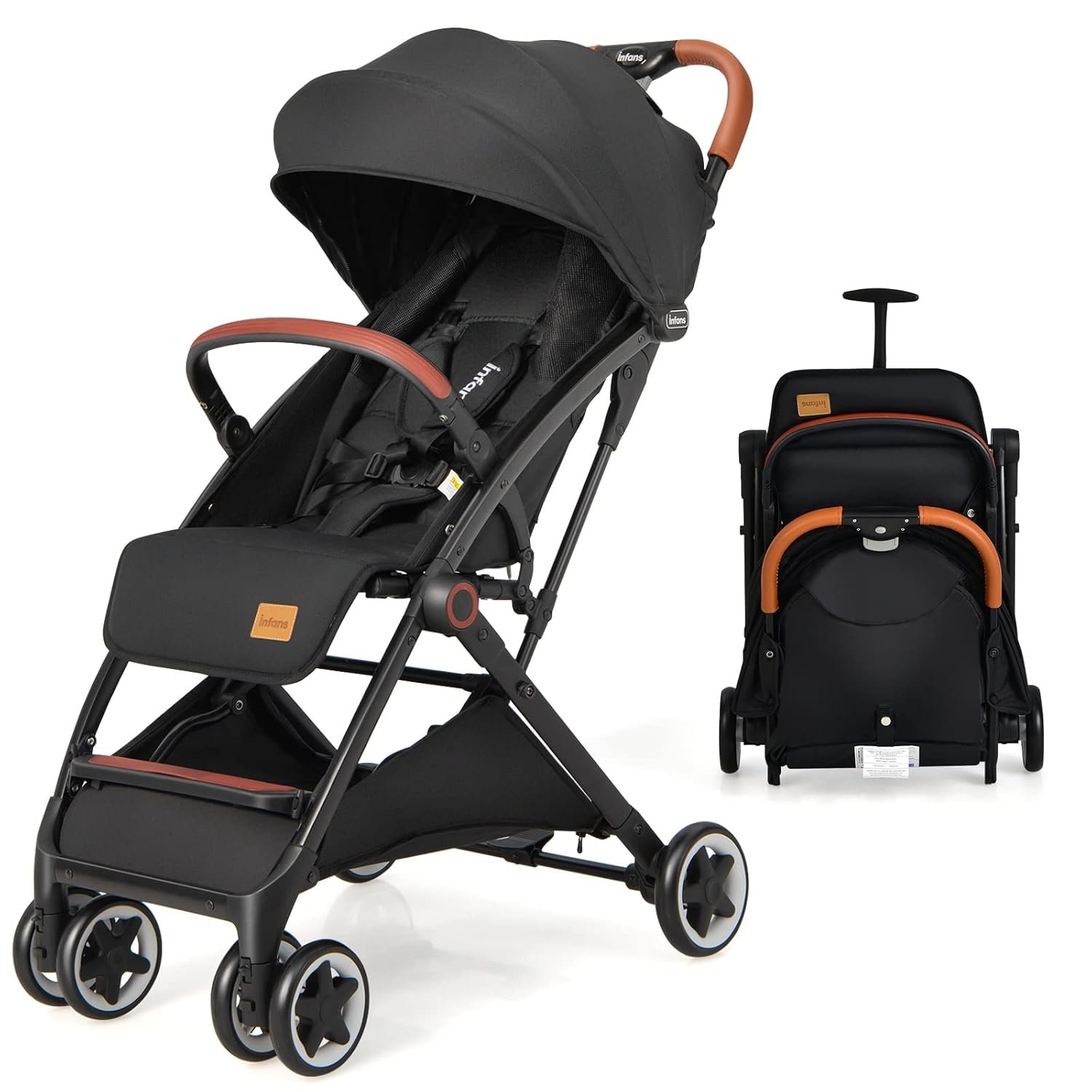 INFANS Lightweight Baby Stroller, Compact Infant with One-Hand Fold, Travel Stroller for Airplane with Cup Holder, Canopy 5-Point Harness Foot Cover for 6-36 Month