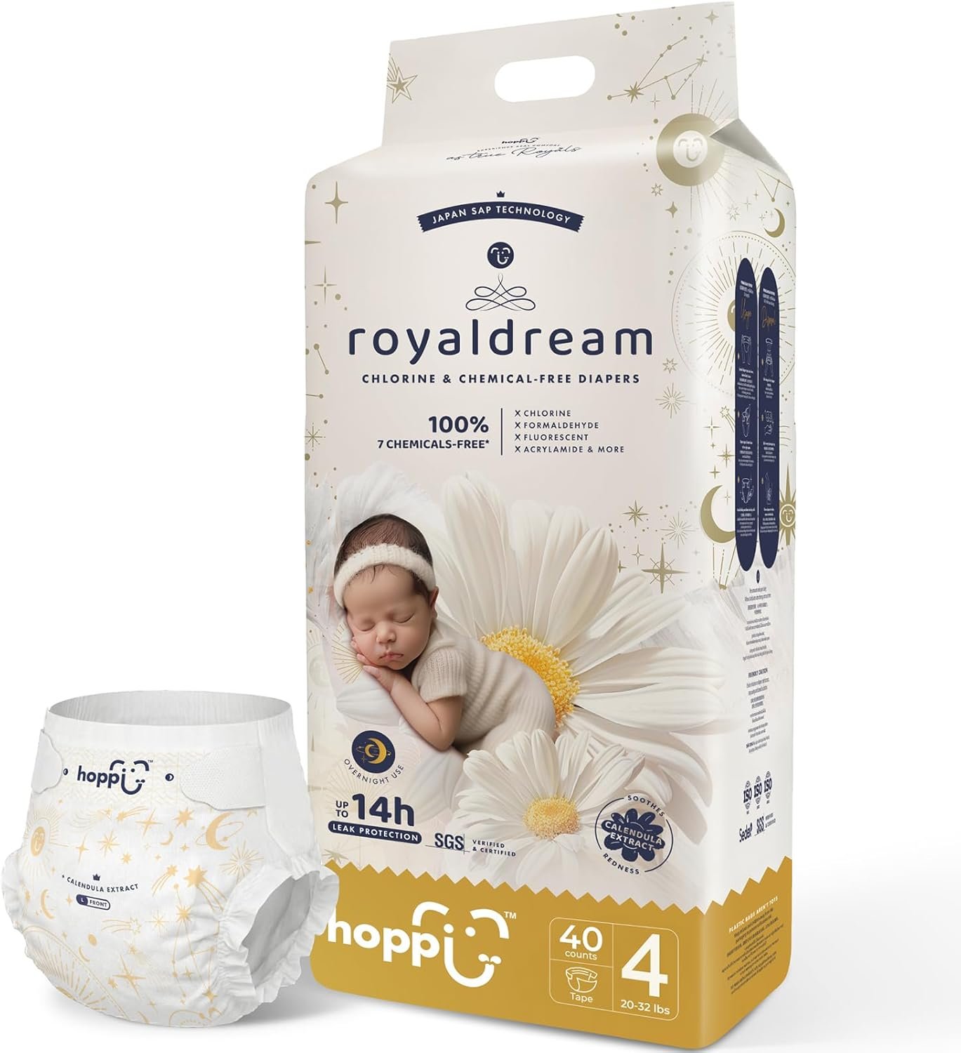 Hoppi Baby Diapers, Size 4 Tape Style Disposable Diaper | Ultra Absorbent Overnight Protection | Hypoallergenic for Sensitive Skin | 20-31 lbs, 40 Count