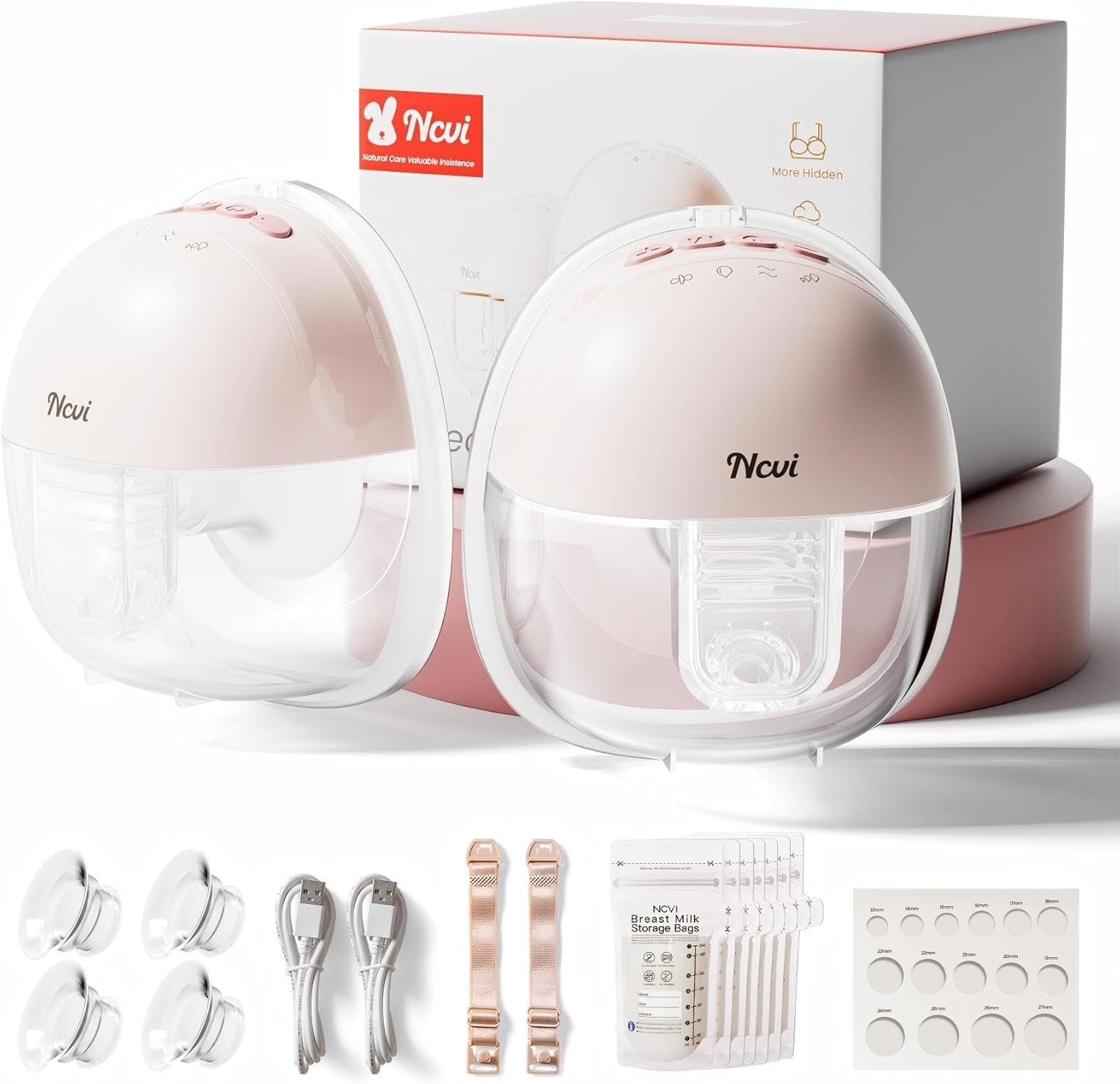 NCVI Wearable Breast Pump, Hands Free Electric Breast Pump with 4 Modes & 9 Levels Suction, Portable Breast Pump Ultra Quiet