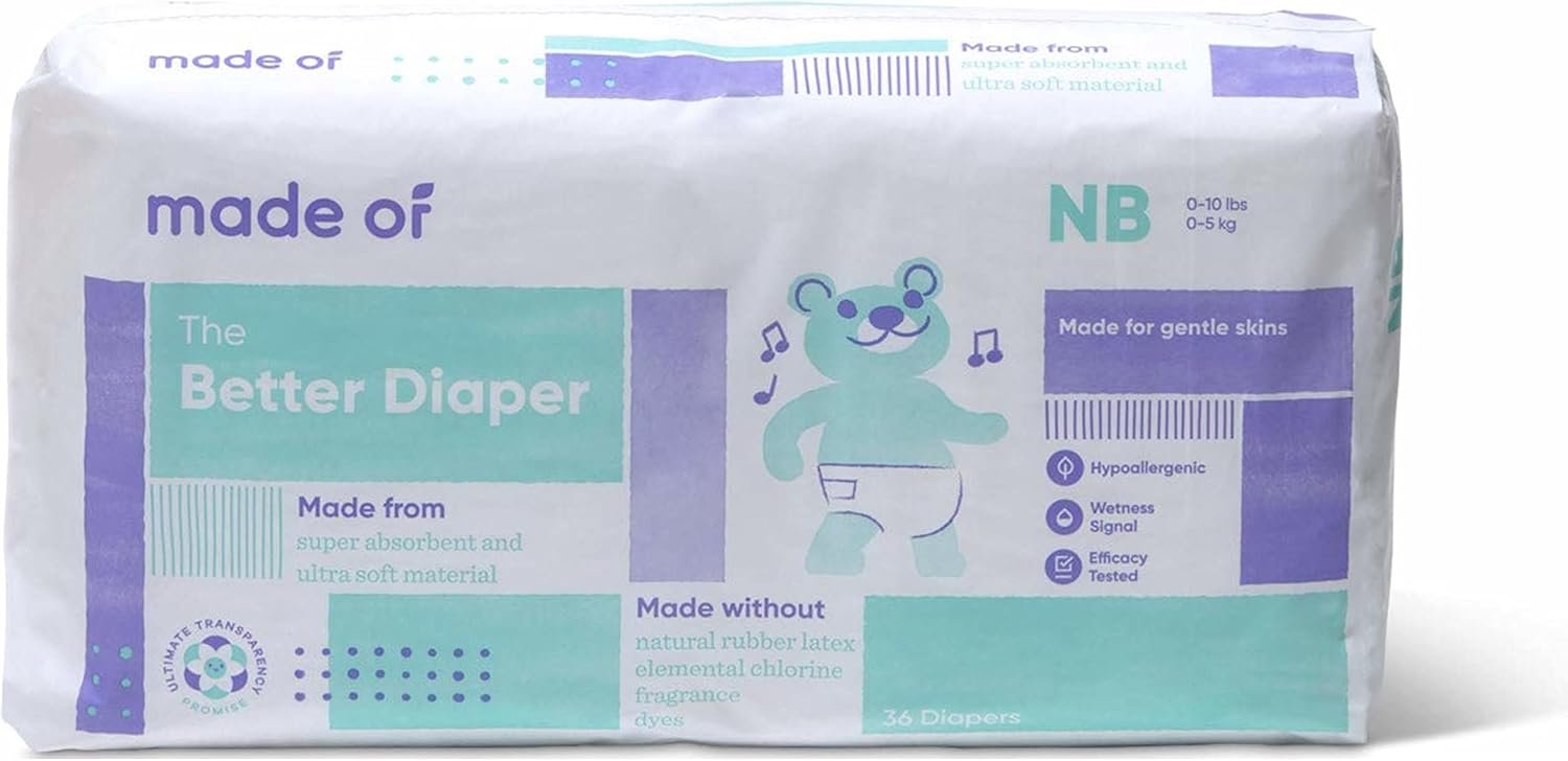 The Better Baby Diapers – Hypoallergenic Diapers for Sensitive Skin, Unscented, 10 Hour Absorbency – Pediatrician and Dermatologist Tested – Size 0 (36 Count)