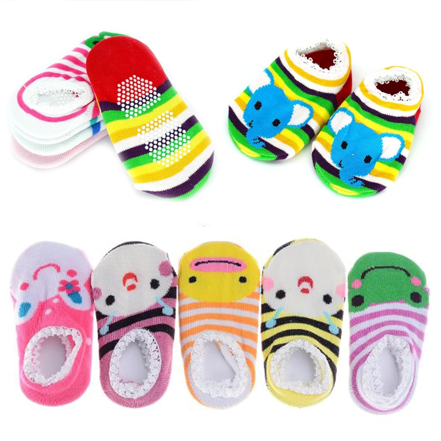5 Pairs Baby Toddler Newborn Infant Stripes Anti Slip Non Skid Socks No-Show Crew Boat Cotton Slipper Sock