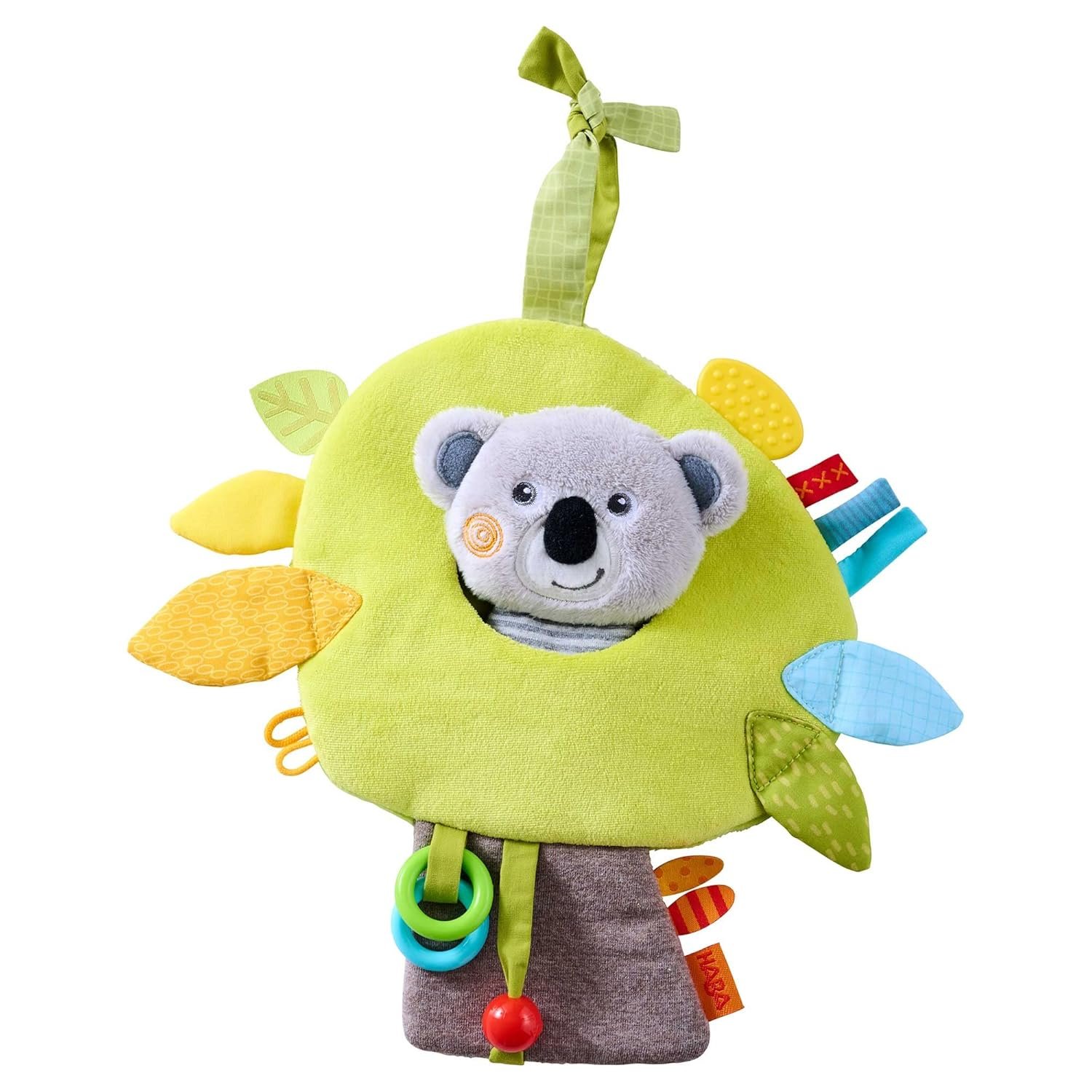 HABA Koala Hanging Toy for Babies, Stroller and Car Seat Toy – Interactive Plush Activity Center with Rattle, Crinkle, Taggies for Babies and Teether for Infants 0-12 Months