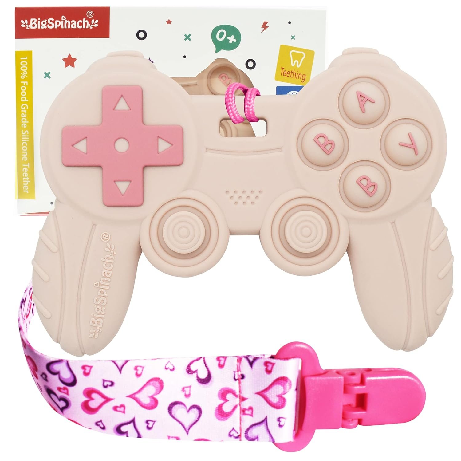 Cool Remote Game Control Teething Toy for Babies 0-6 6-12 Months,Game Controller Teether for Gamer Parents,Baby’s First Valentines Day Gifts,Silicone Remote Chew Toys（Pink