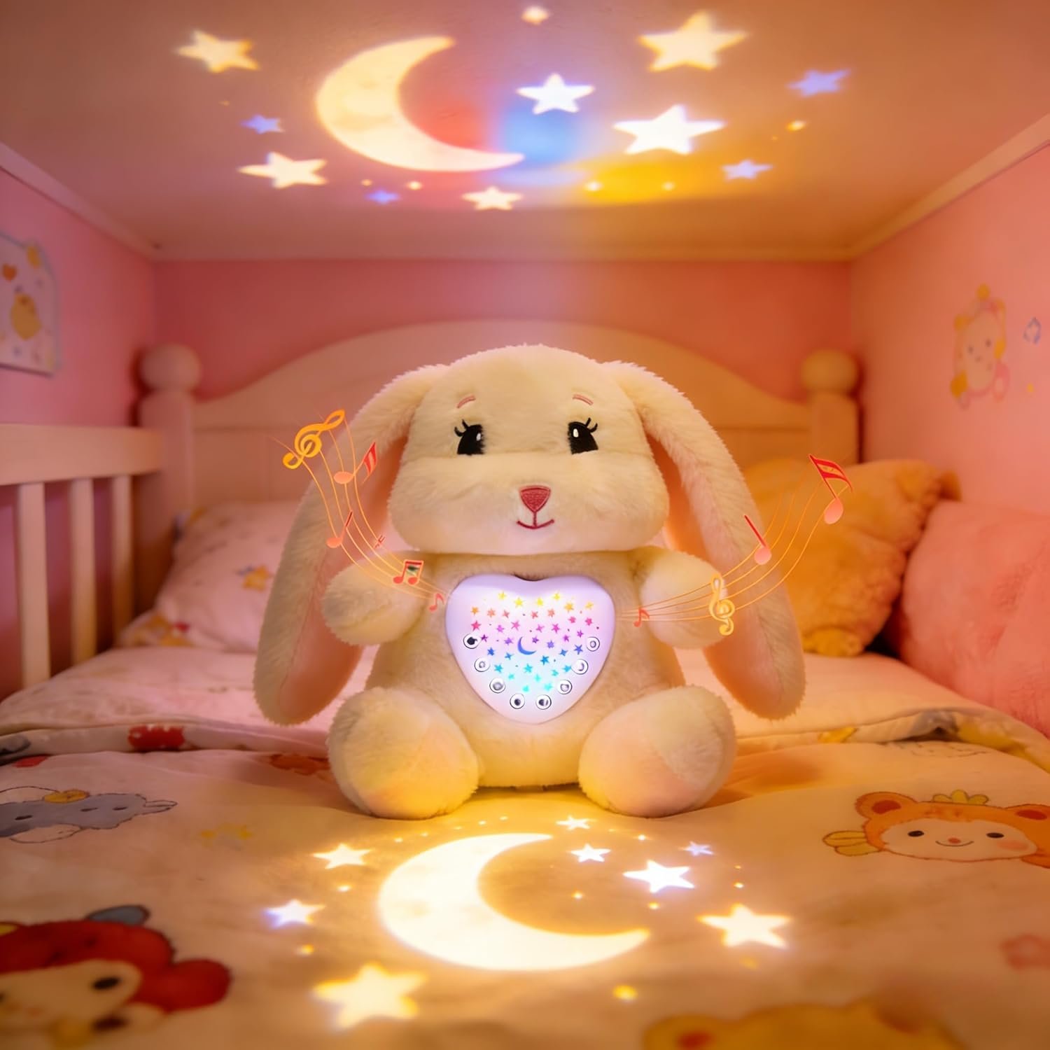 wioon Baby Sleep Soother Bunny Toy with Cry Sensor & Starlight Projector – 15 Soothing Sounds, Rechargeable Plush Toy for 3-36 Months, Ideal Baby Sleep Aid & Boy Girl Baby Gift