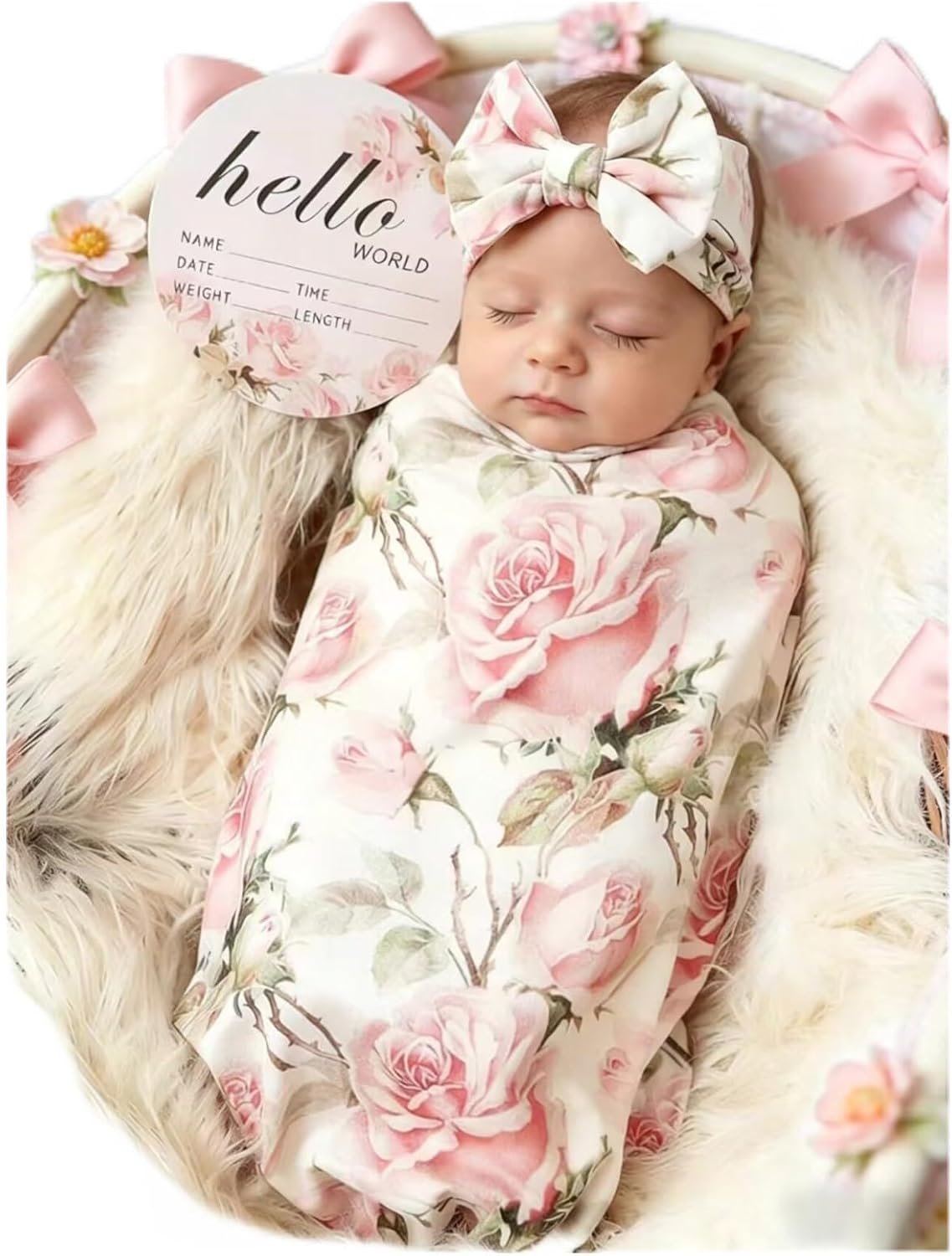 Galabloomer Baby Girl Newborn Receiving Blanket with Headband Set Baby Swaddle Nursery Swaddle Wrap with Card (Vintage Flower)