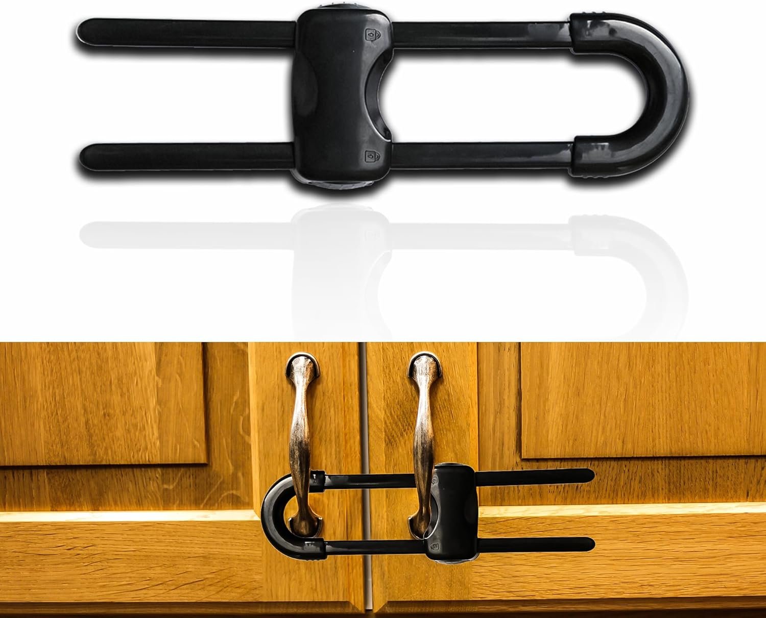 Cabinet Locks Baby Proofing U-Shaped Child Locks for Cabinets Latches Adjustable (Black,1 pack of 2)