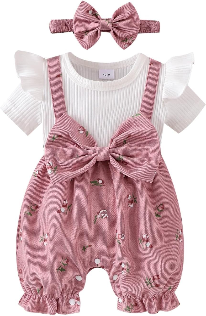 YINGISFITM Newborn Baby Girl Summer Clothes Short Sleeve Bubble Romper Bow Shorts Jumpsuit Infant Outfit 0 3 6 9 12 18 Months