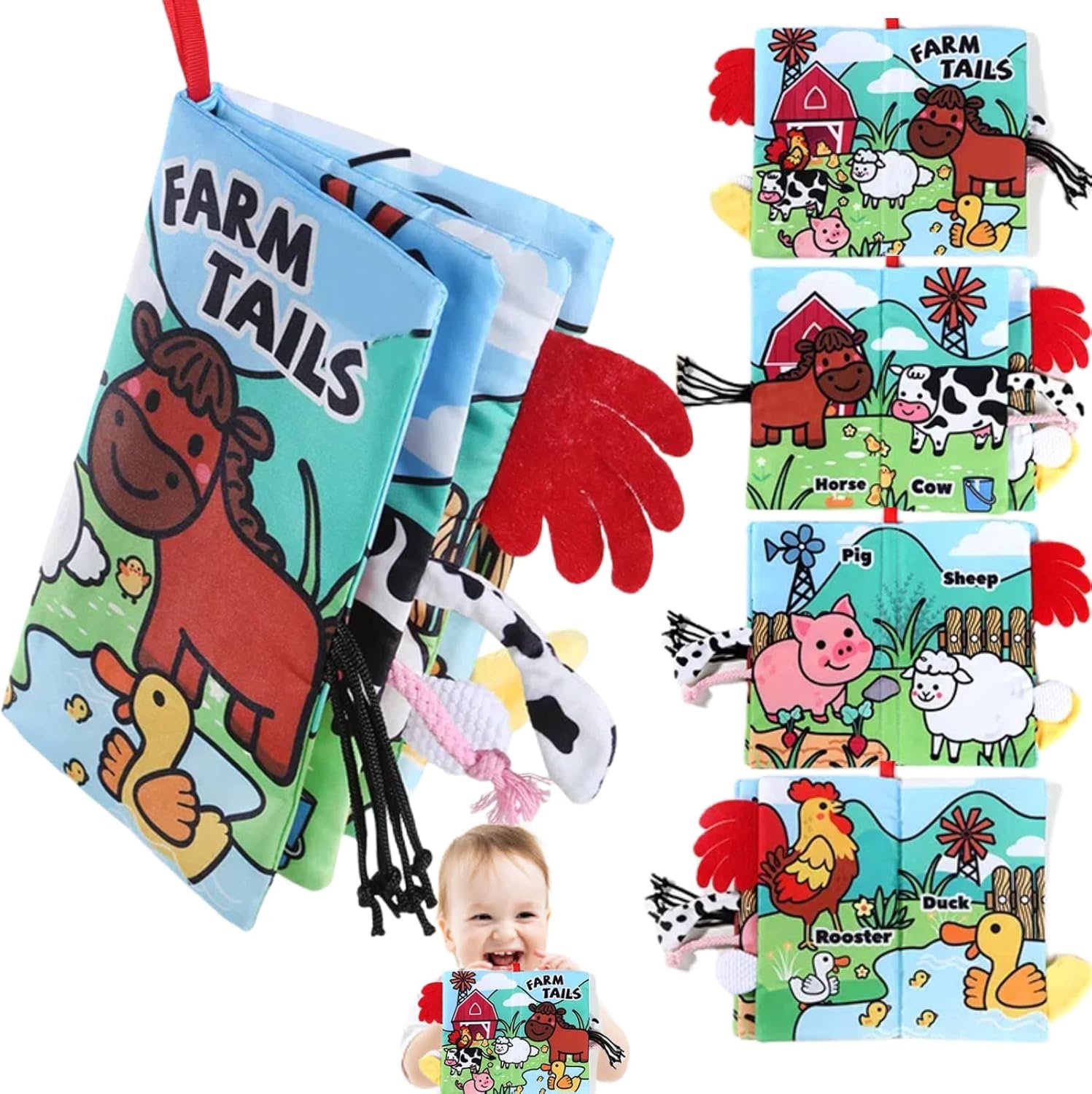 Sensory Baby Books 0-6 Months, Tummy Time Soft Cloth Baby Toys 0-3-4-5-6-7-8-9 6-12 Month Old, Newborn Infant Boy Essentials Gifts Travel Toy Touch and Feel Crinkle Busy Book for Babies Girl