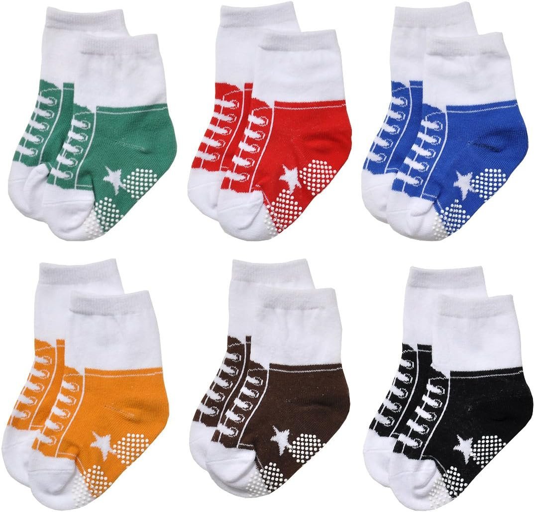 EPEIUS Unisex Baby Girls Boys Non-Slip Socks (Set of 6)