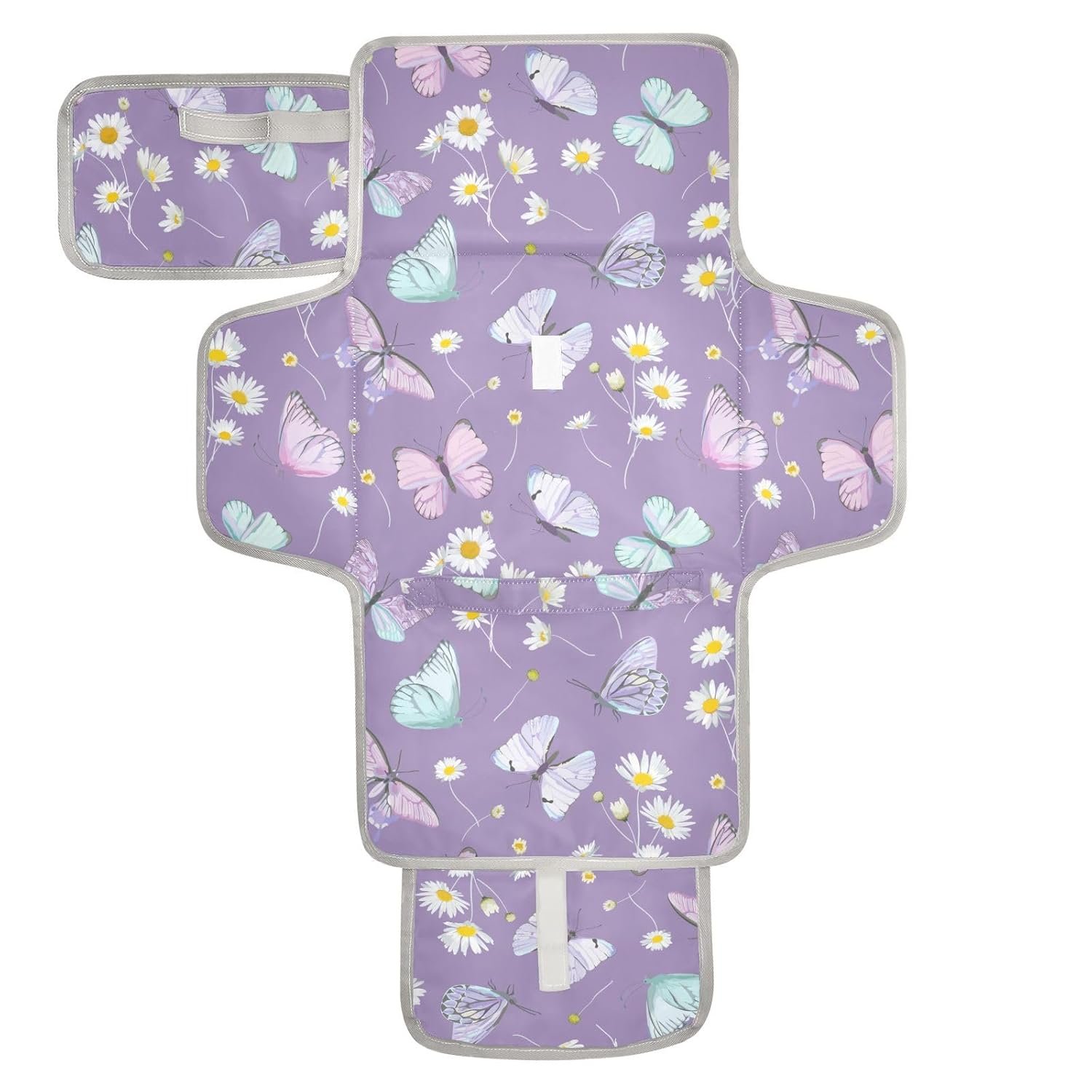 Portable Changing Pad for Baby – Butterfly Purple Waterproof Diaper Changing Mat Travel Changing Pad with Built-in Pillow – Shower Gift for Baby