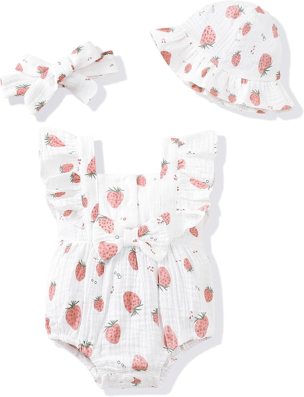 Renotemy Baby Girl Clothes Infant Summer Romper Cotton Linen Newborn Essentials Photography Preemie Outfits with Hat&Headband