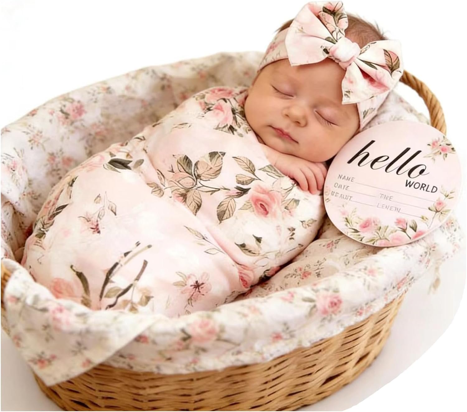 Galabloomer Newborn Receiving Blanket Headband Set Flower Print Baby Swaddle Blankets (Vintage)