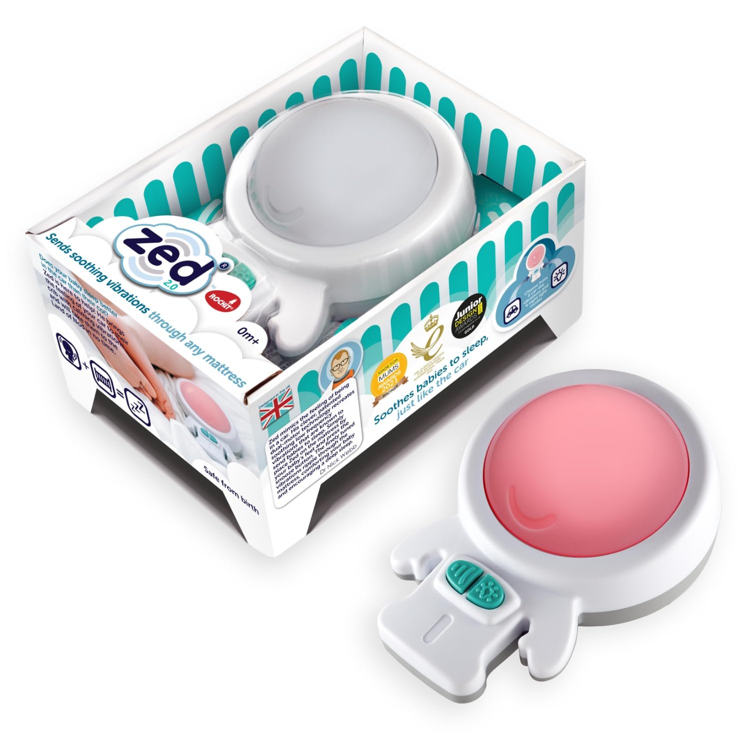 Zed by Rockit – Baby Sleep Aid Helps Your Baby Sleep, 6 Vibration Modes and Calming Red Light, Place on Any Mattress, Suitable for Cribs, Moses Baskets, Cots and Beds from Newborn
