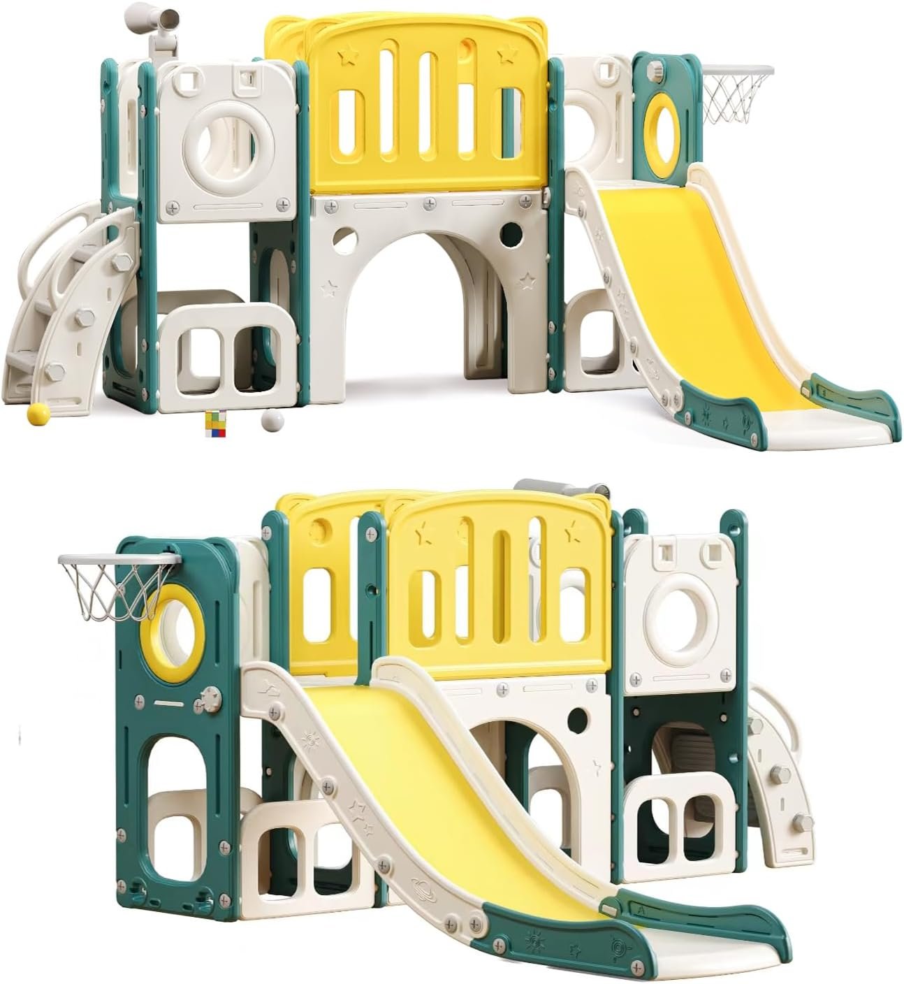 MOCUTEEN 8 in 1 Toddler Slide,Baby Playset for Indoor Outdoor Playground with Basketball Hoop,Storage and Telescope,Climbing Toys for Toddler Playground Playset