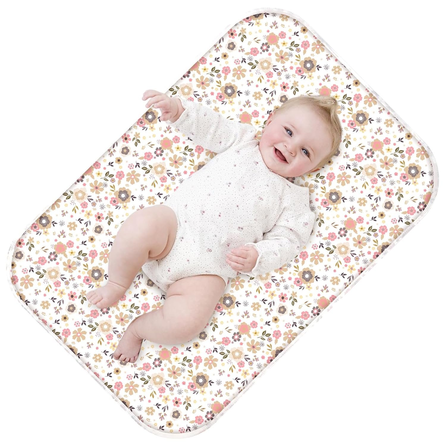 Baby Diaper Changing Pad – 31.5″ x 21.5″ Extra Large Waterproof Absorbent Portable Changing Mat, Reusable Changing Pad Liner for Travel or at Home Use(Floral2)