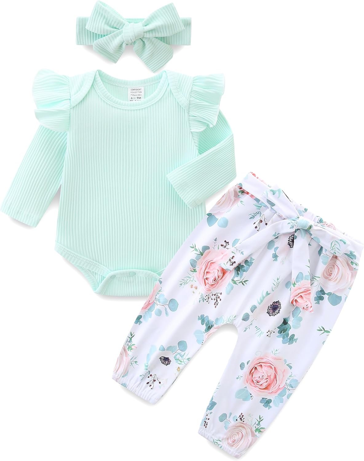 Infant Girl Clothes Long Sleeve Ruffle Bodysuit Floral Pants Bow Headband Sets Fall Winter Spring Outfits