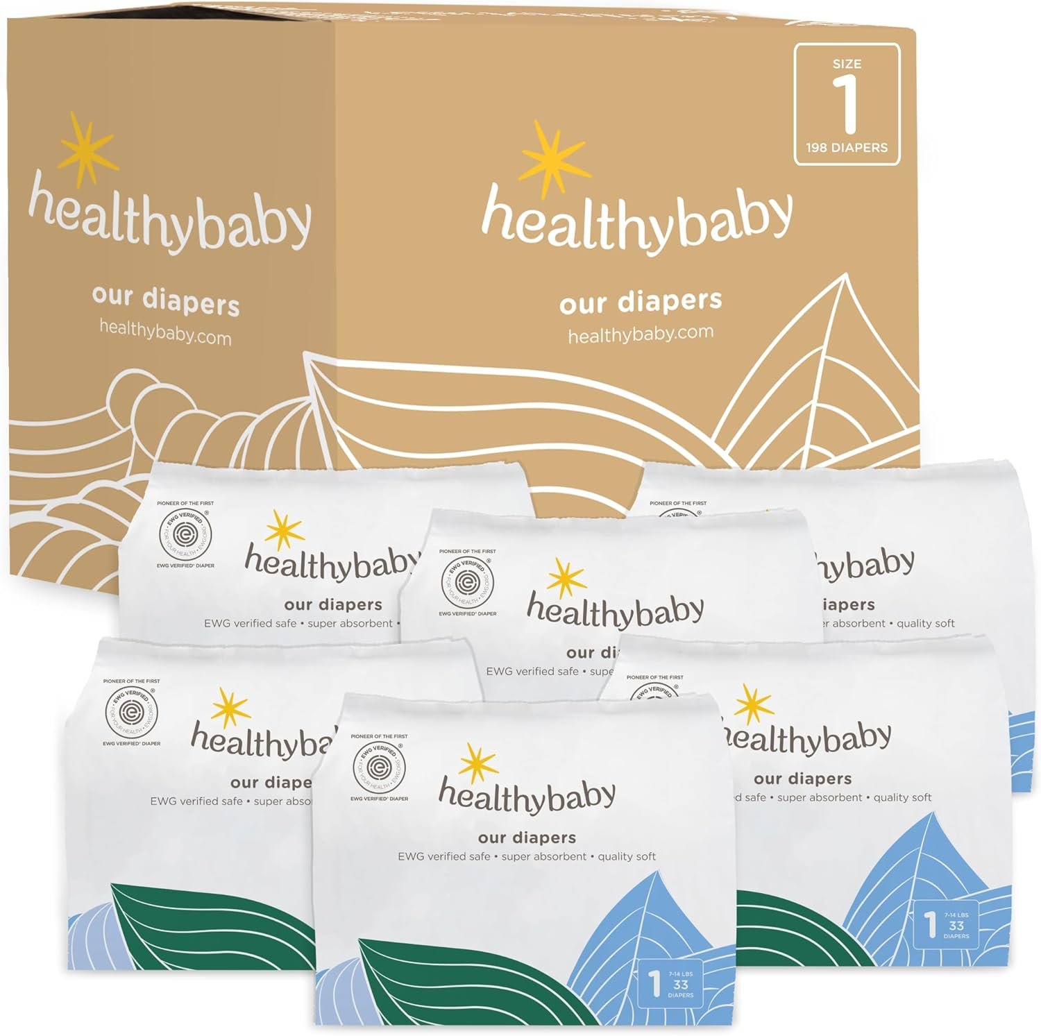 Our Diapers | The First EWG Verified & Microbiome-Friendly Diaper | Size 1 (7-14 lbs) 198 Count | 12-Hour Leak Protection | Made with Organic Cotton & Plant-Derived Materials | Totally Chlorine Free