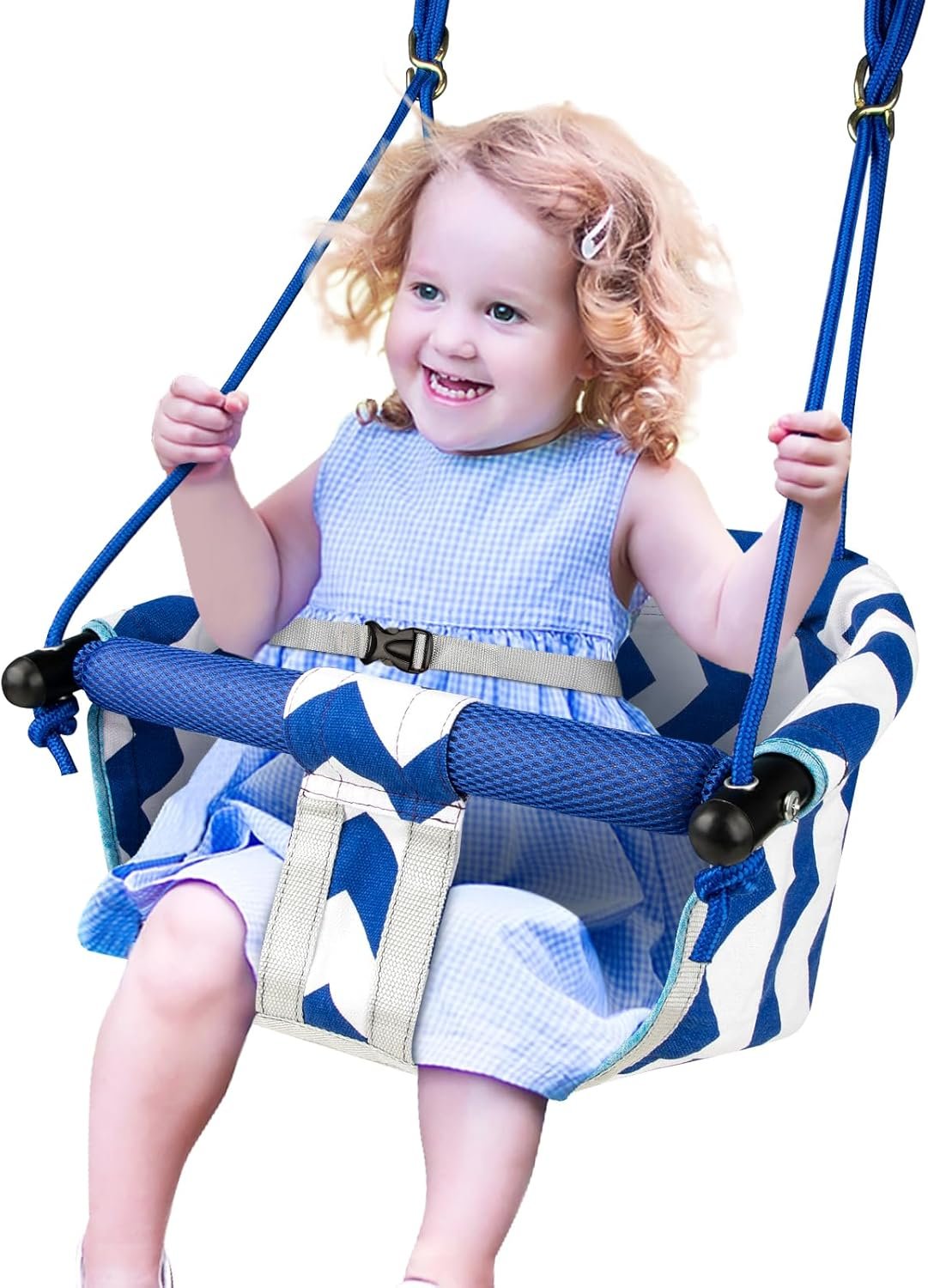 Toddler Swing – Comfy Baby Swing Outdoor Indoor, Kids Swing Seat for Backyard, Safety Harness, Secure, Safe Quick Click Locking System, Blister-Free Rope, Easy Installation Indoor Baby Swing(Blue)