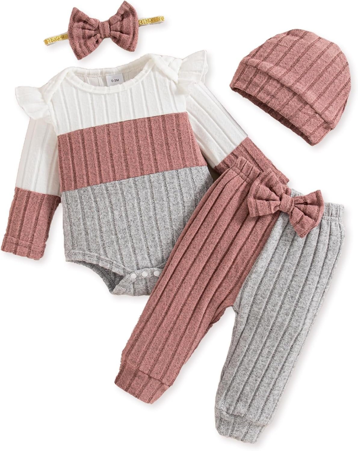 Mioglrie Newborn Baby Girl Clothes Infant Fall Outfits Color Block Pants Set Baby Clothes for Girls 0 3 6 9 12 18 Months