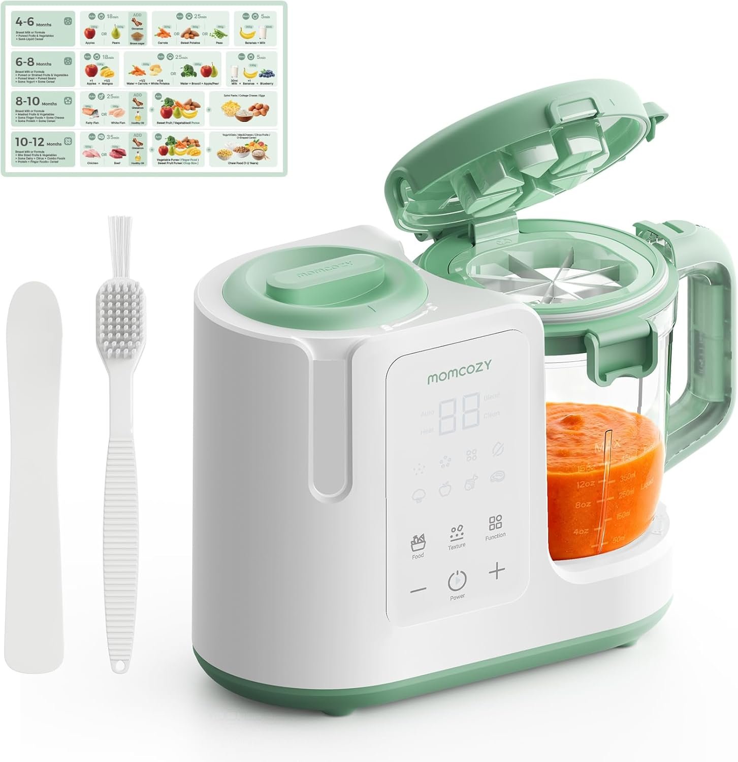 Momcozy AutoMeal Baby Food Maker – One-Step Auto Steam & Blend Food Processor, 15oz Large Cup & 6-Blade Design, Self-Cleaning, Auto 3-Stage Texture Settings for Effortless Homemade Baby Puree