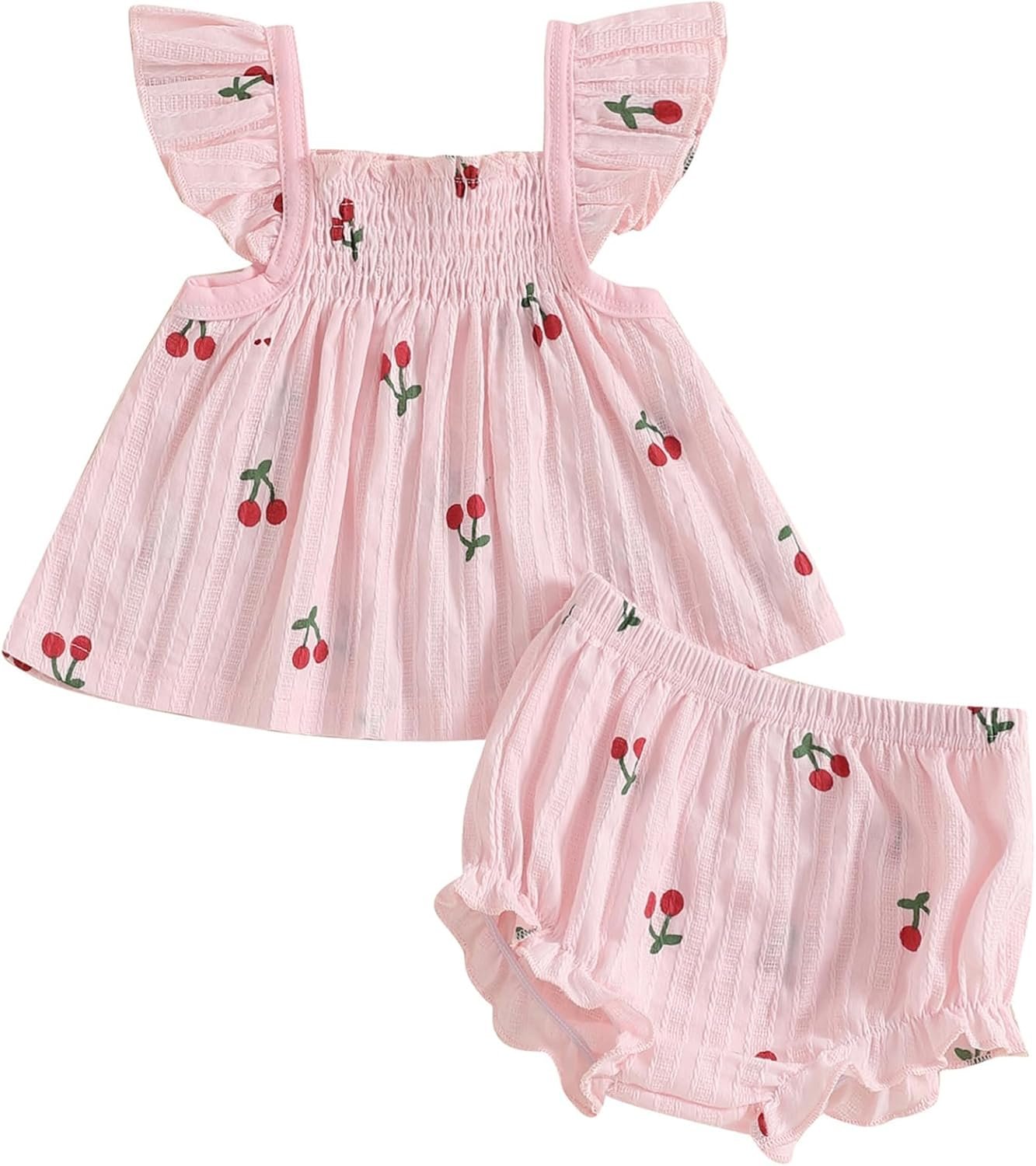 Mubineo Baby Girl Summer Clothes Cute Ruffle Tops Dress Shorts Outfits Set Infant Toddler Shrit Bloomers Princess Outfit
