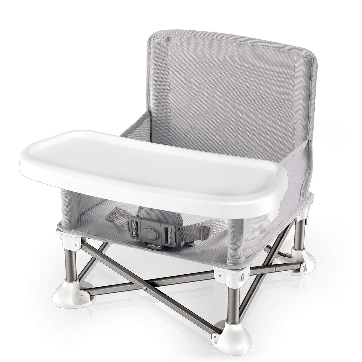 Serene Life Baby Seat Booster -Space Saver Toddler Booster Seat – Portable Pop and open Sit Folding Booster Feeding Chair – Safety Belt/Food Tray/Travel Bag – SereneLife SLBS66, Grey, 6 Piece Set