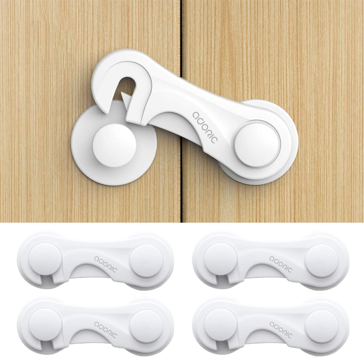Adoric Cabinet Locks Baby Proofing (4-Pack) – Child Proof Safety Locks for Kitchen Drawers, Closets & Storage – No Drilling, Strong Adhesive Design for Toddler Protection (White)