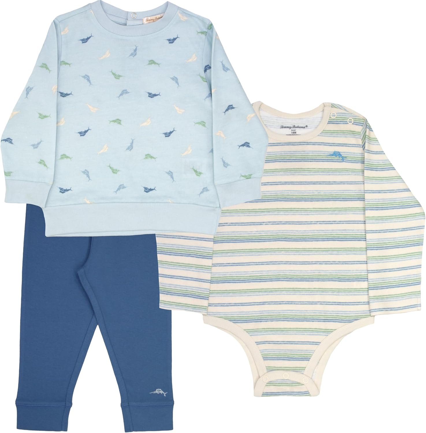 Tommy Bahama Baby 3-Piece 100% Cotton Set – Long Sleeve Shirt, Onesie, and Pants Bundle for Infants and Babies