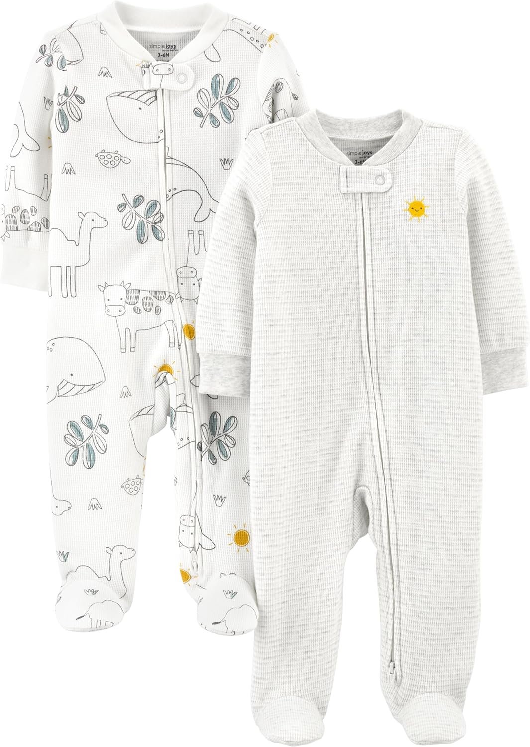 Simple Joys by Carter’s unisex-baby 2-way Zip Thermal Footed Sleep and Play, Pack of 2