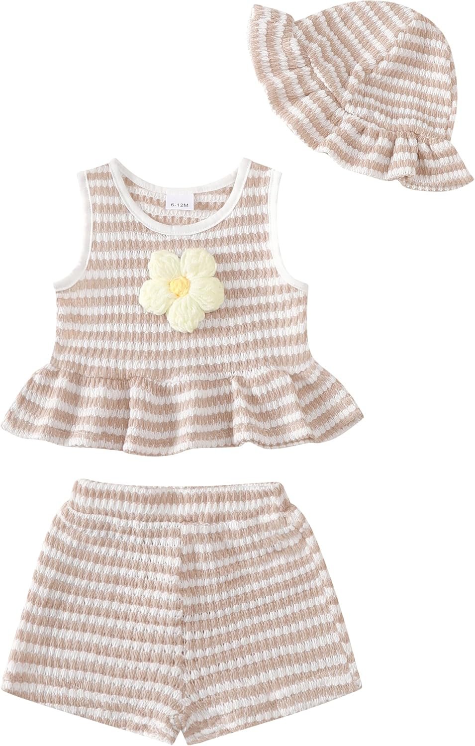 SODLON Baby Girl Clothes Infant Toddler Summer Outfits Clothing Sleeveless Ruffle Tank Top Shorts Sets with Hat for Girls
