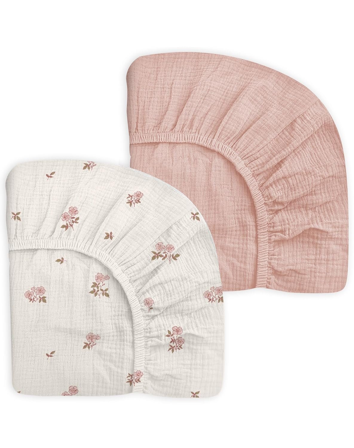 Mini Crib Sheets for Baby Boy Girl 2 Pack, Neutral Mini Crib Mattress Sheet 24″ x 38″, Muslin Nursery Bedding Soft and Breathable Comfort (Vintage Blossom & Pink)