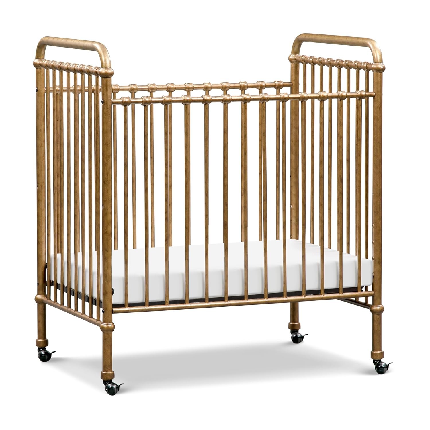 Namesake Abigail 3-in-1 Convertible Mini Metal Crib in Vintage Gold, Greenguard Gold Certified