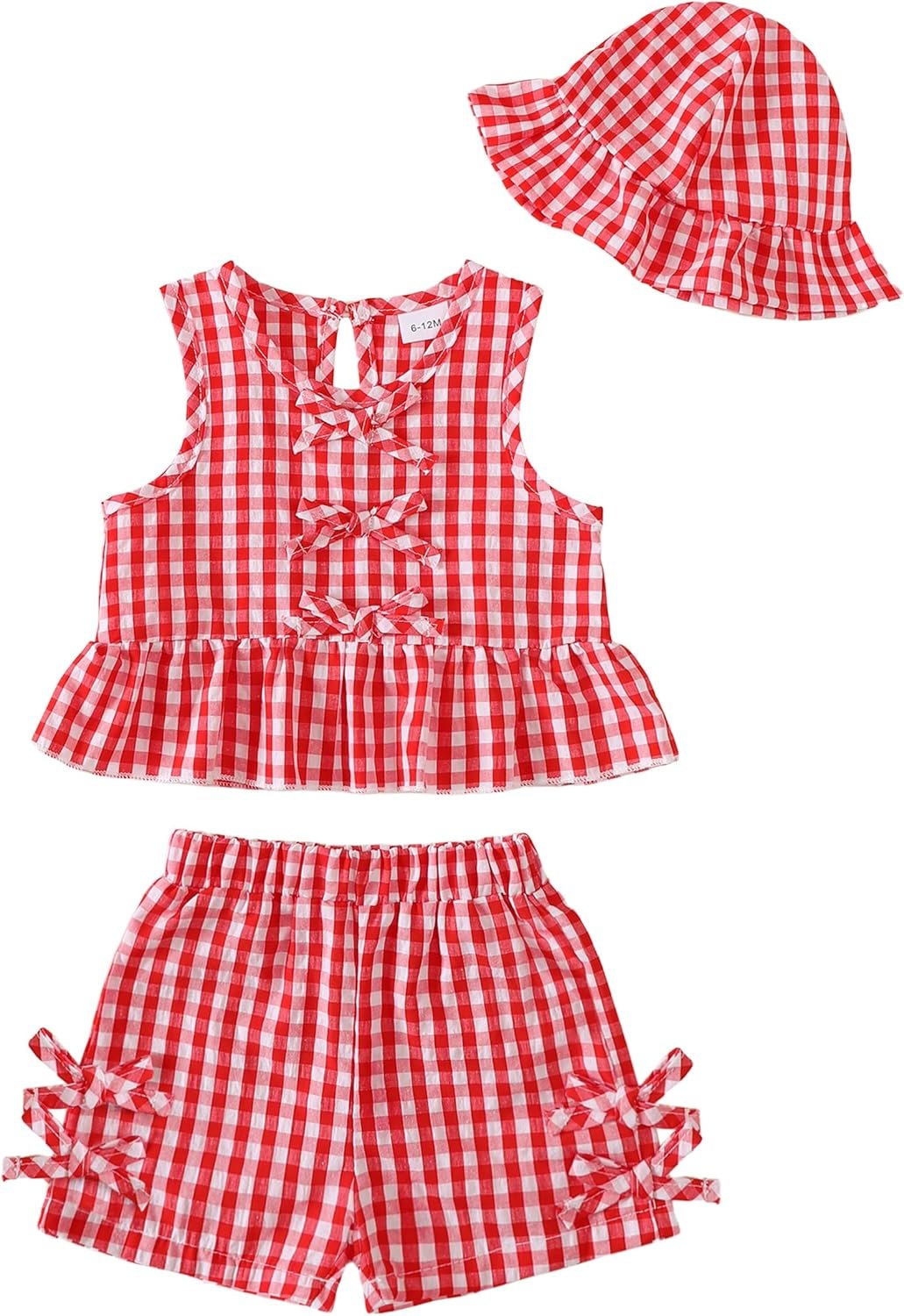 SODLON Baby Girl Clothes Infant Toddler Summer Outfits Clothing Sleeveless Ruffle Tank Top Shorts Sets with Hat for Girls