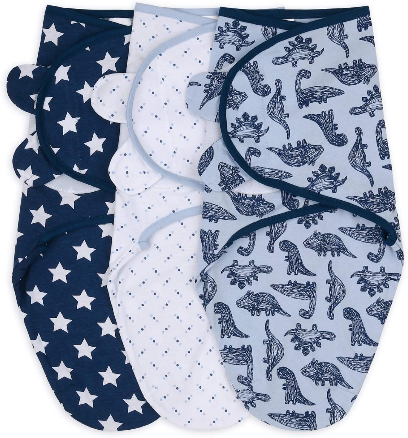 The Peanutshell Baby Swaddle Blankets Set of 3 – Baby Boy Sleep Sack for Newborn, Newborns Sack 0-3, 3-6 Month Swaddles, Soft & Breathable Cotton – Blue Dinosaur (M/L)
