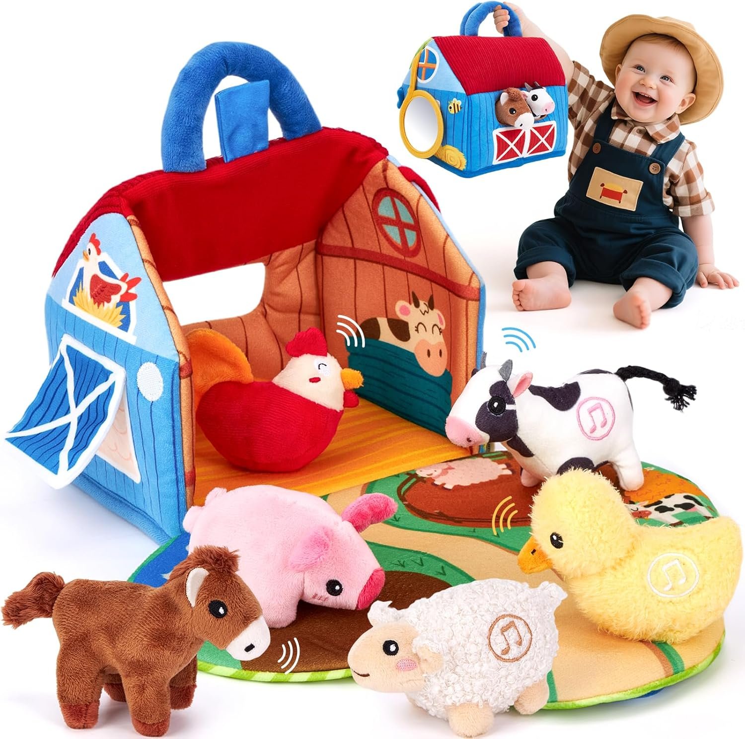 hahaland Baby Toys 6-12 Months – Surprise Barn with Stuffed Farm Animals with Real Sounds – Montessori Toys for 6 Month Old Baby Gifts Toddlers Sensory Toy 1 Year Old Boy Girl Gifts Infant Toys