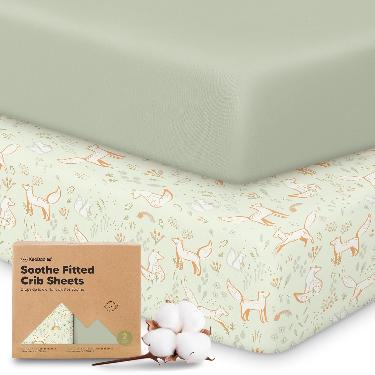 KeaBabies 2-Pack Organic Crib Sheets for Boys, Girls – 52×28 Fitted Crib Mattress Sheet Neutral, Breathable Jersey Cotton Cover for Baby Bed, Toddler Mattress, Soft & Cute Prints (Foxtrot)