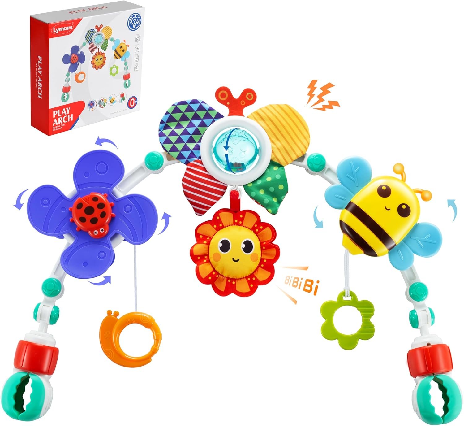 Lynncare Adjustable Arch Bassinet Toys for Infant & Toddlers, Stroller Arch, Baby Crib Toys with Fascinating Hanging for Stimulating Baby’s Senses and Developing Motor Skills