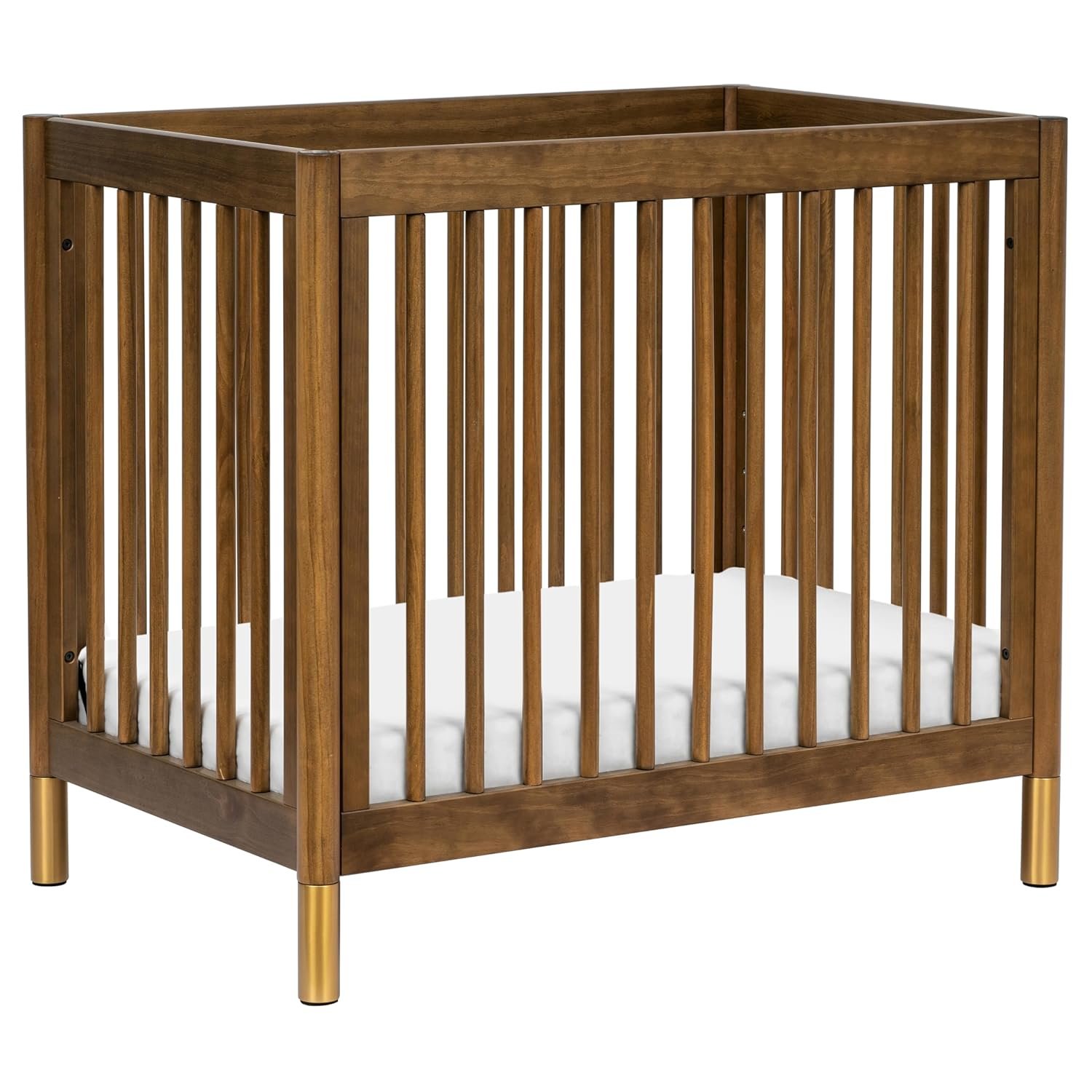 Babyletto Gelato 4-in-1 Convertible Mini Crib in Natural Walnut and Brushed Gold Feet, Greenguard Gold Certified